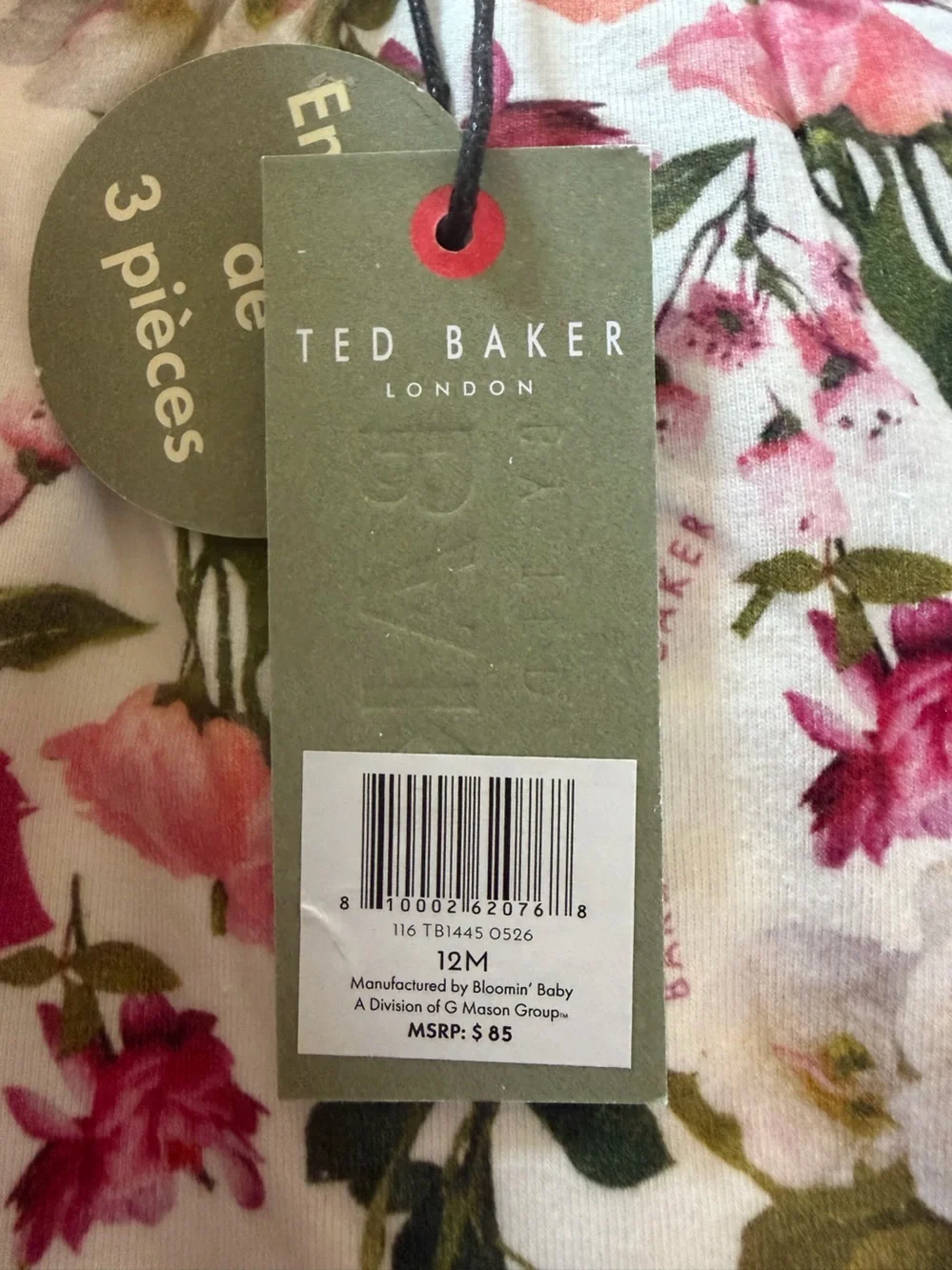 Baker by Ted Baker Pale Pink Quilted 3-Piece Hooded Set